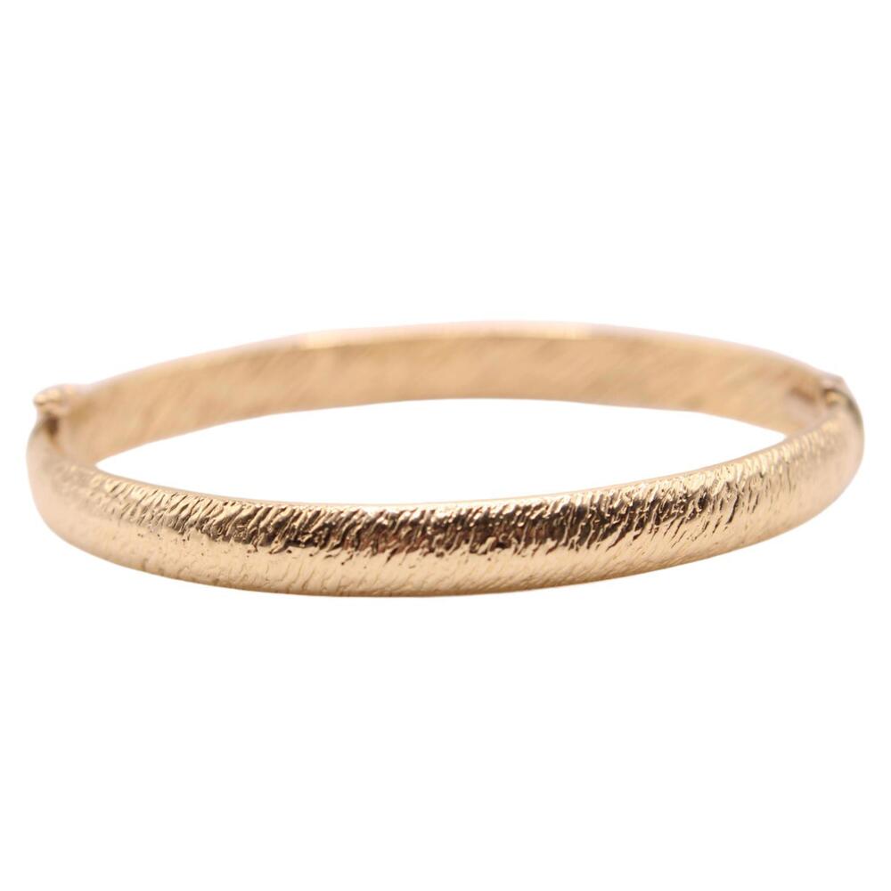 Vintage HW Burdick 14kt Yellow Gold Stripe Texture Bangle Bracelet